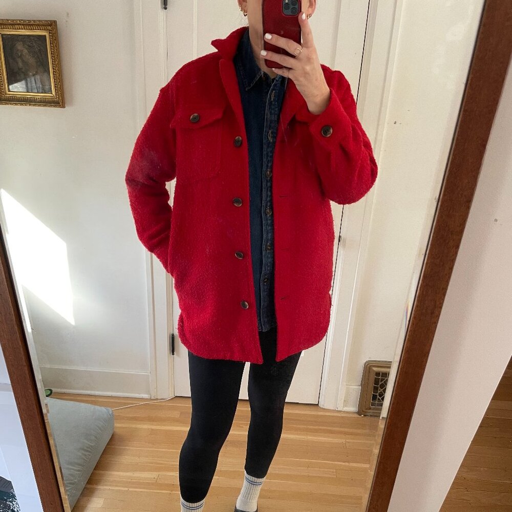 Beautiful, Vintage, Red, Boucle, Fully-Lined Shirt Jacket